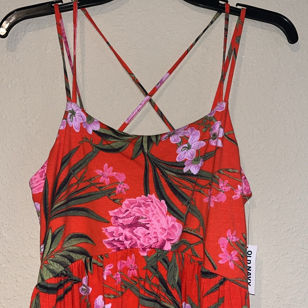 NWT Old Navy Red/Orange Floral Soaghetti Strap Dress M - Picture 2 of 8